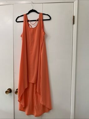 Lush Coral Sleeveless High-Low Maxi Dress